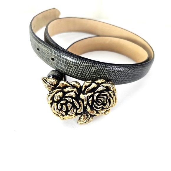 Accessories - Galaxy USA taupe leather belt gold metal rose buckle pin hook